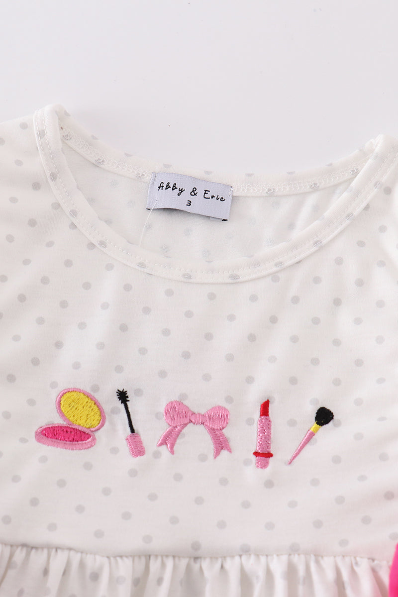 Pink make up embroidery girl dress - Giggles with Grace