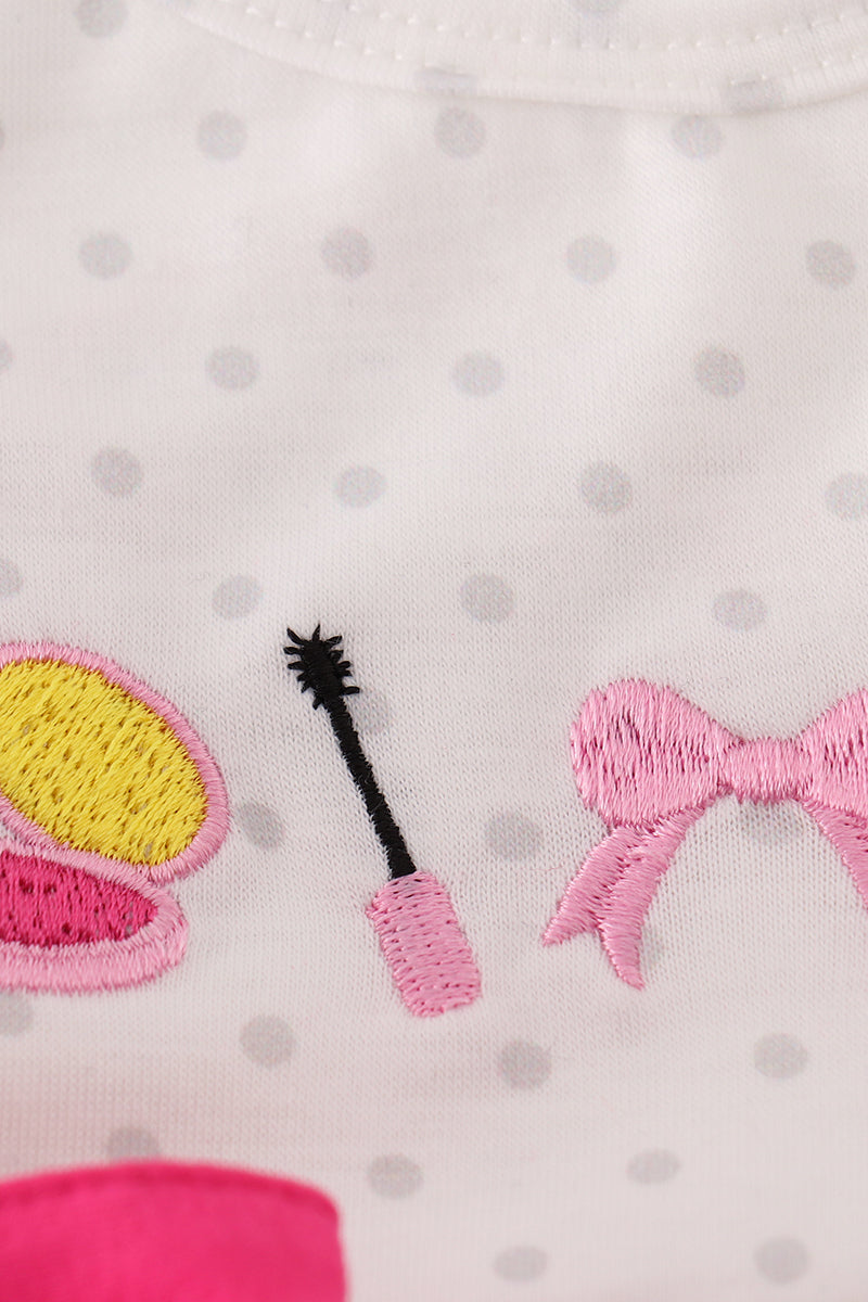 Pink make up embroidery girl dress - Giggles with Grace