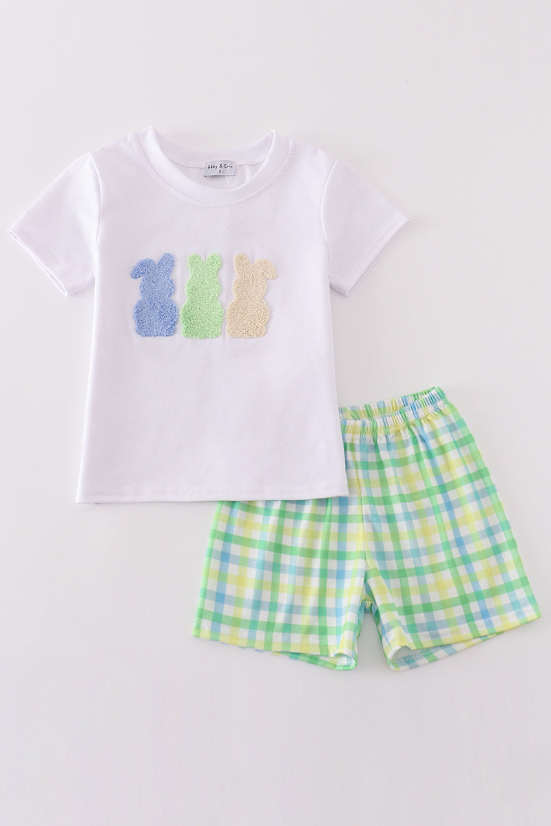 Green easter bunny french knot boy set - Giggles with Grace