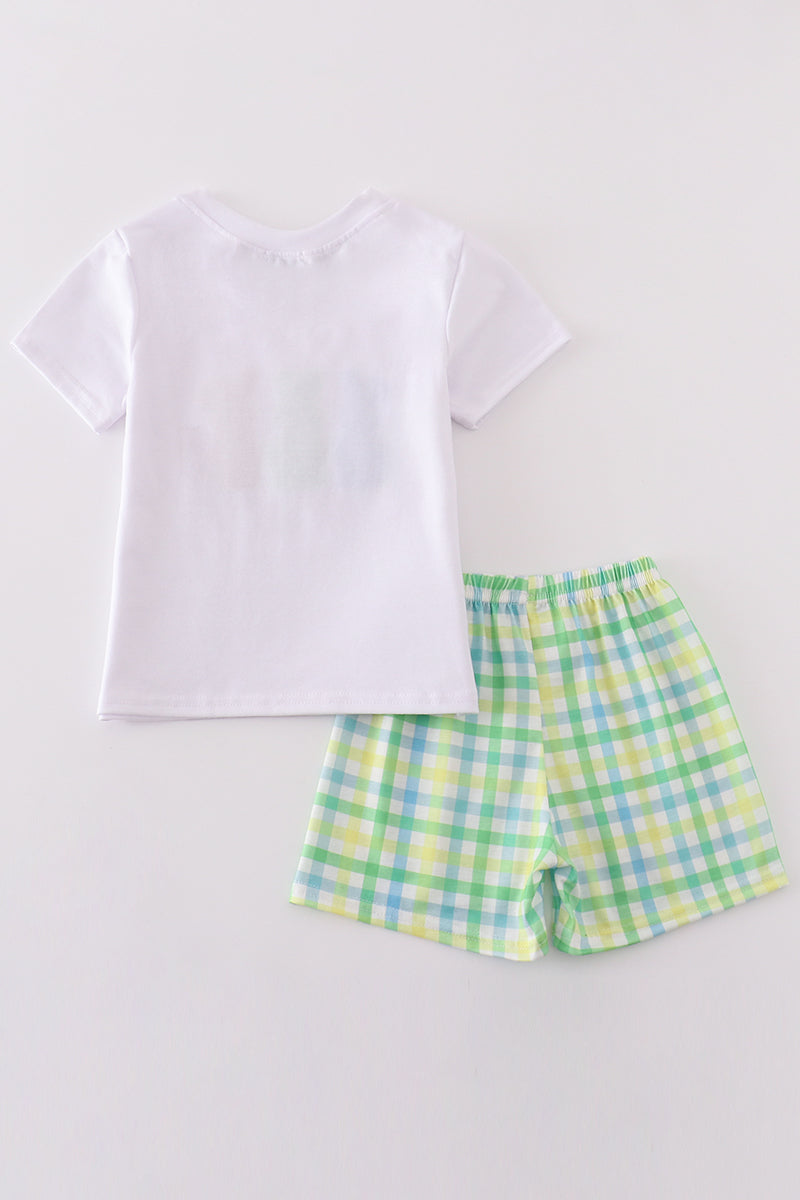 Green easter bunny french knot boy set - Giggles with Grace