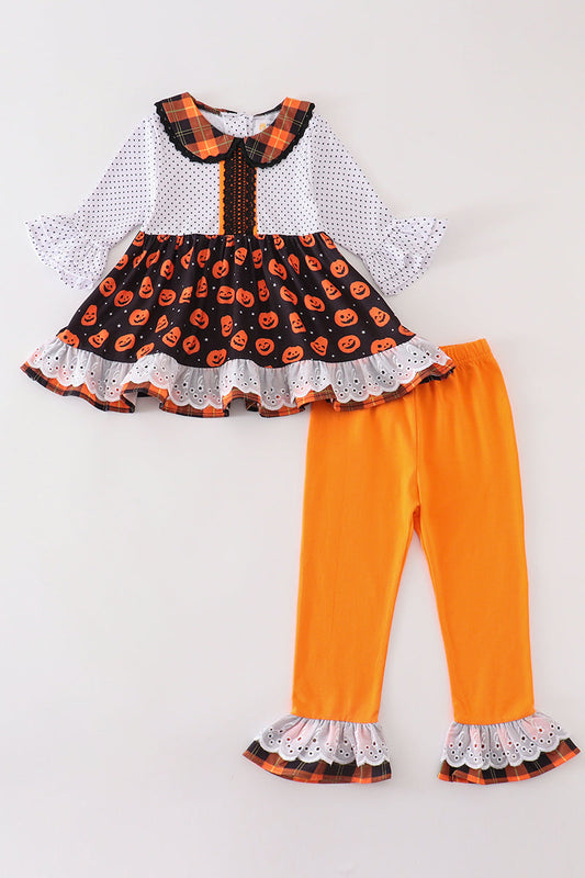 Premium Orange halloween pumpkin girl set - Giggles with Grace