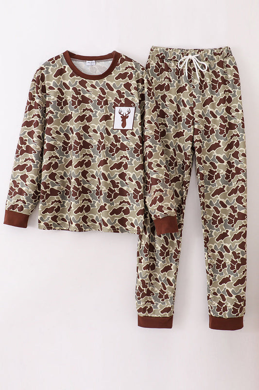 Camouflage antler embroidery men pajamas set - Giggles with Grace