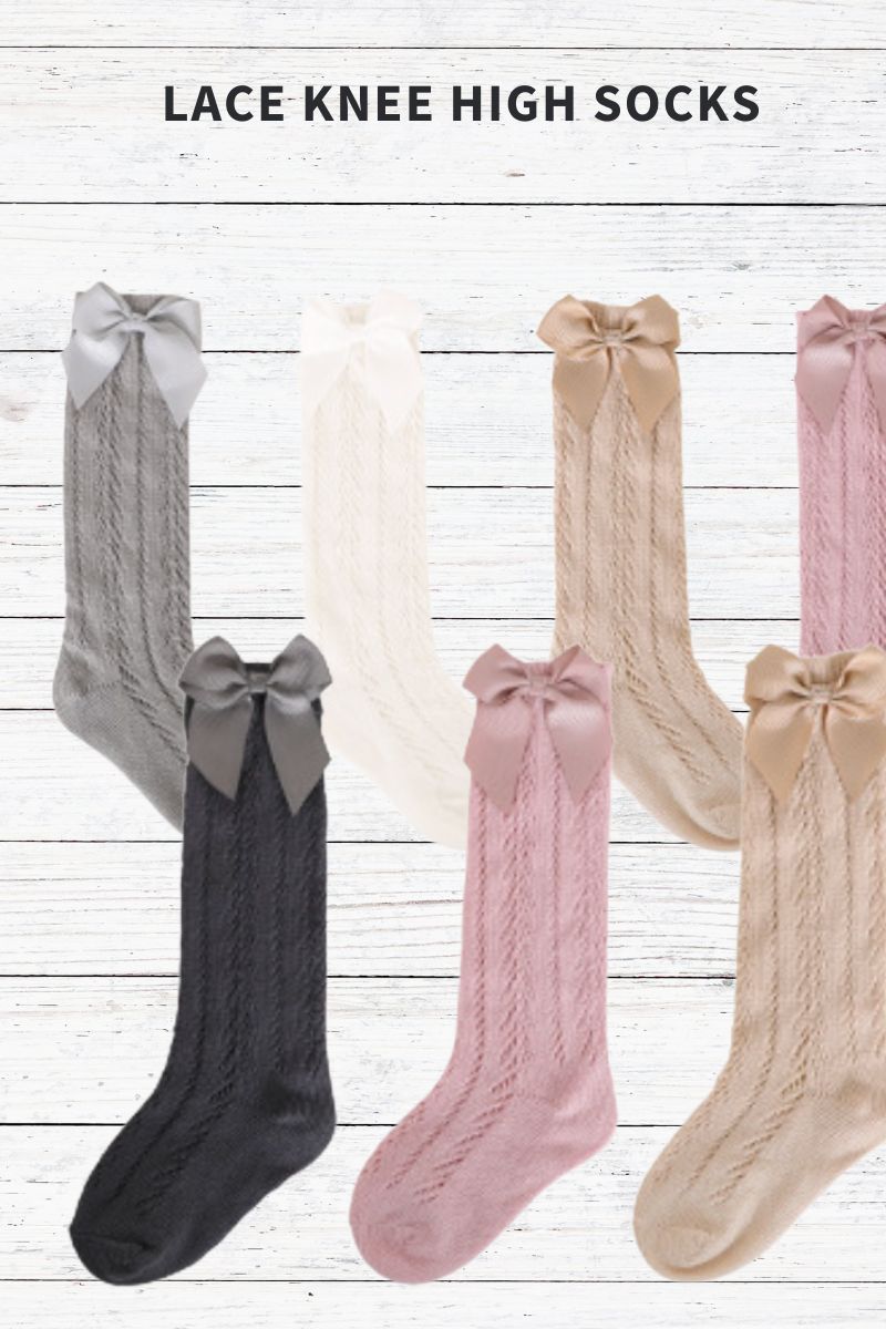 Lace cable bow knee high socks - Giggles with Grace
