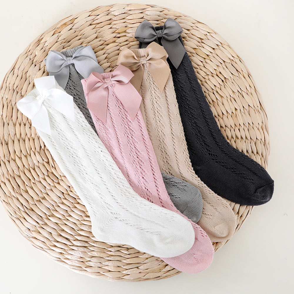 Lace cable bow knee high socks - Giggles with Grace