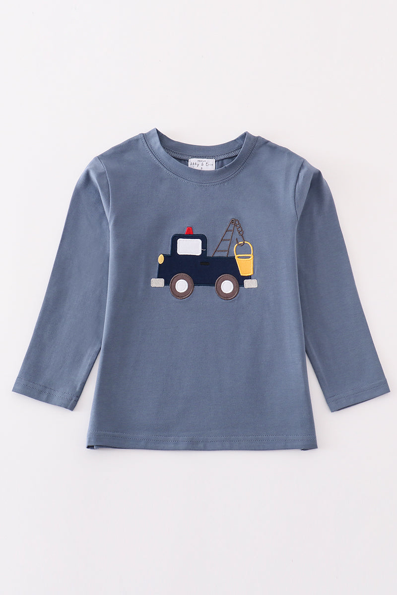 Premium Blue tractor applique boy top - Giggles with Grace
