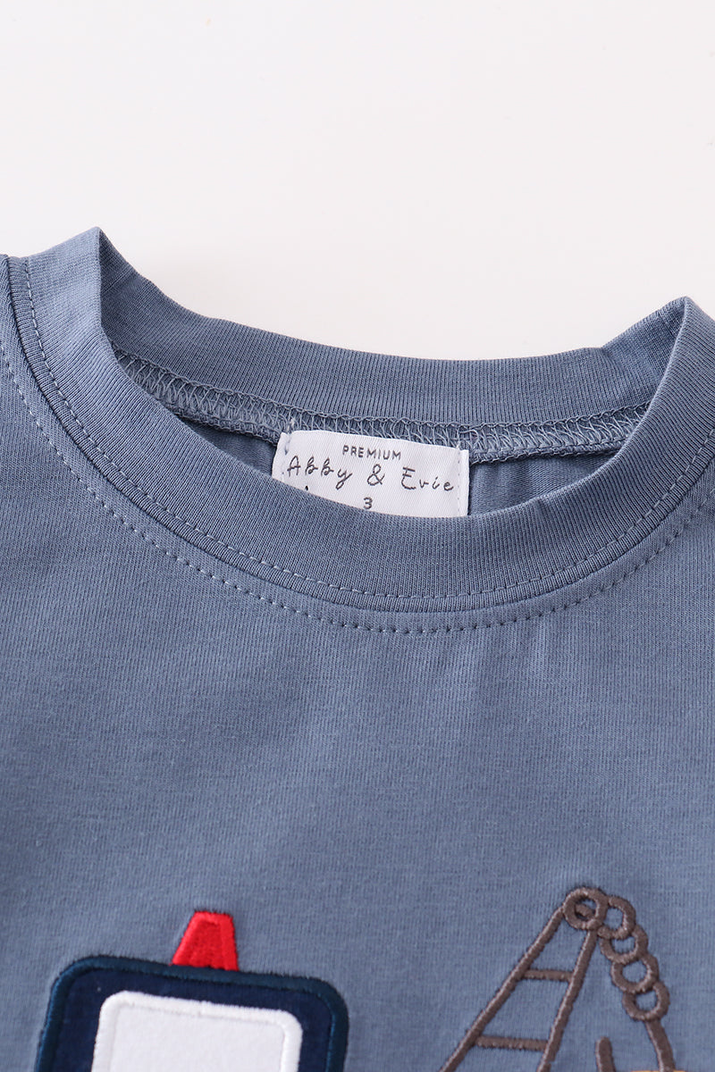 Premium Blue tractor applique boy top - Giggles with Grace