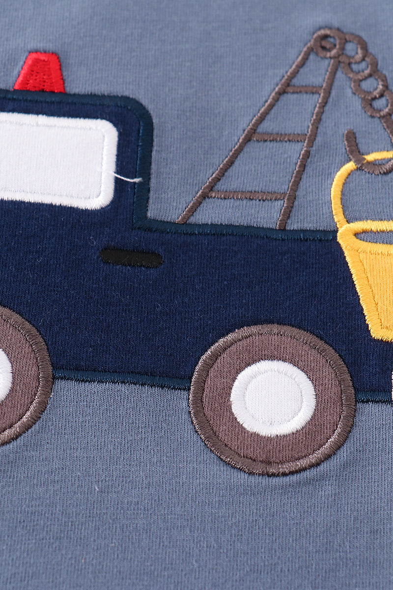 Premium Blue tractor applique boy top - Giggles with Grace