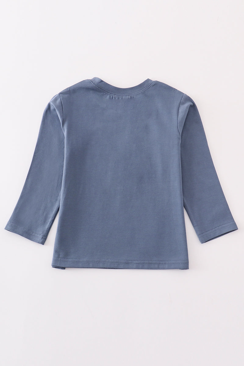Premium Blue tractor applique boy top - Giggles with Grace