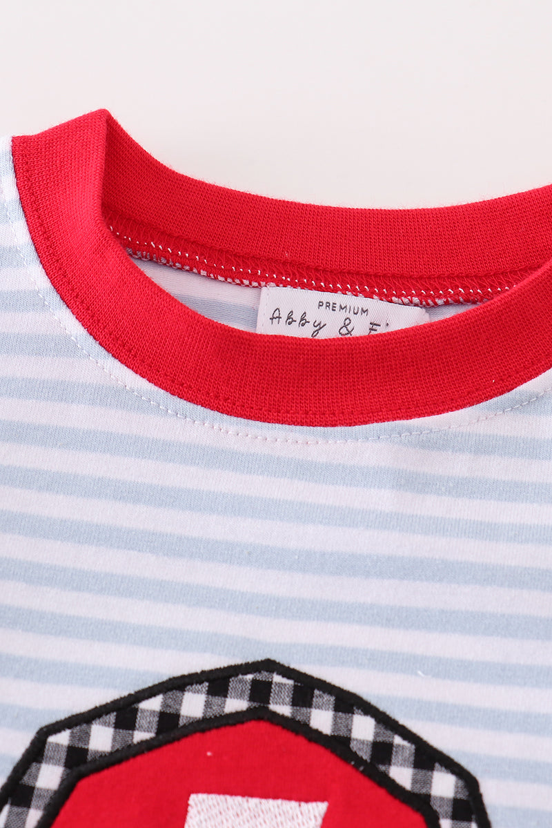 Premium red stripe farm applique boy top - Giggles with Grace