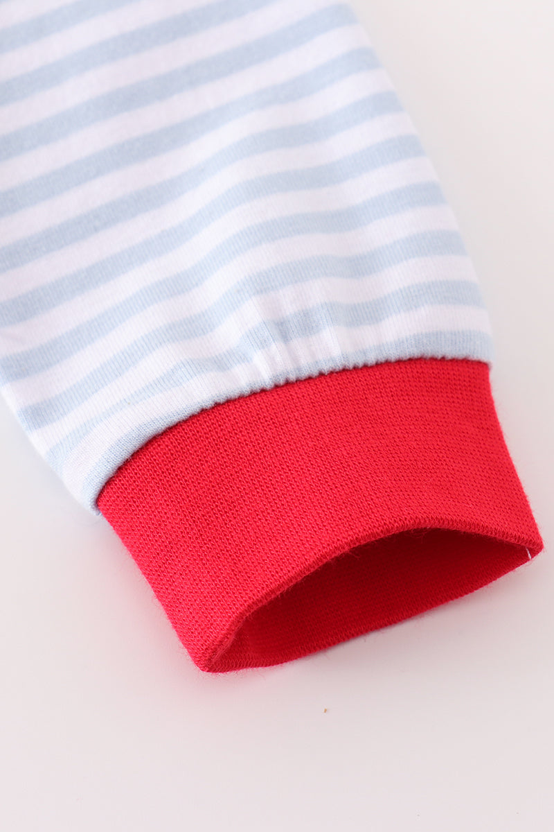 Premium red stripe farm applique boy top - Giggles with Grace