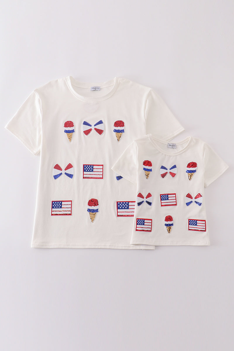Flag bow ice-cream sequin mom&me top - Giggles with Grace