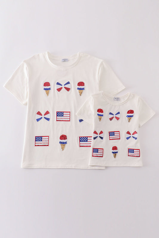 Flag bow ice-cream sequin mom&me top - Giggles with Grace