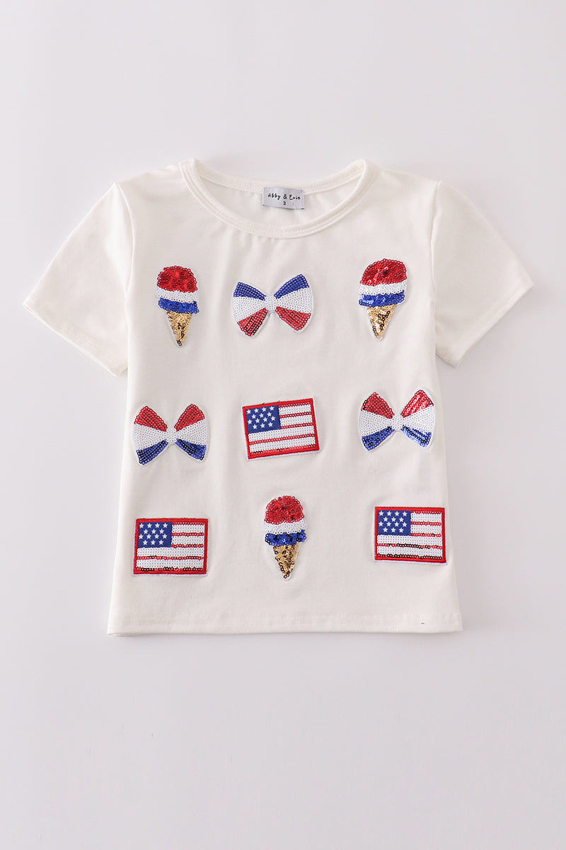 Flag bow ice-cream sequin mom&me top - Giggles with Grace