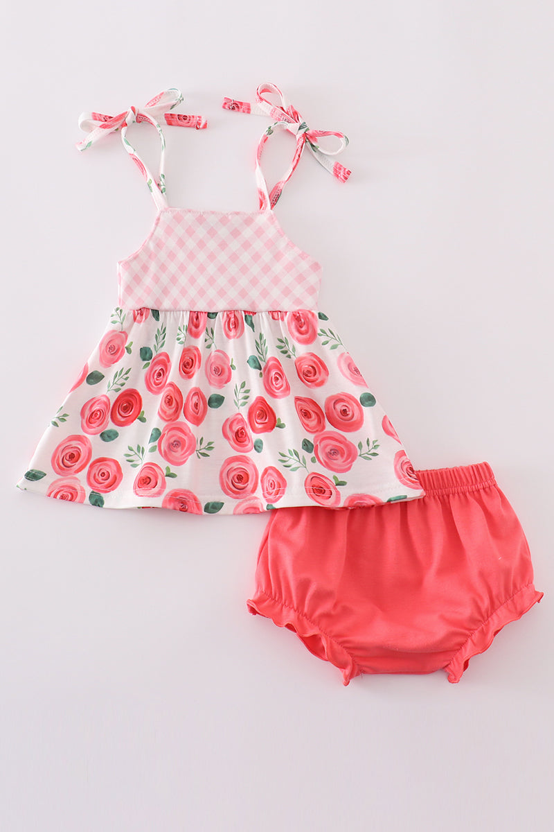 Pink floral print girl bloomer set - Giggles with Grace