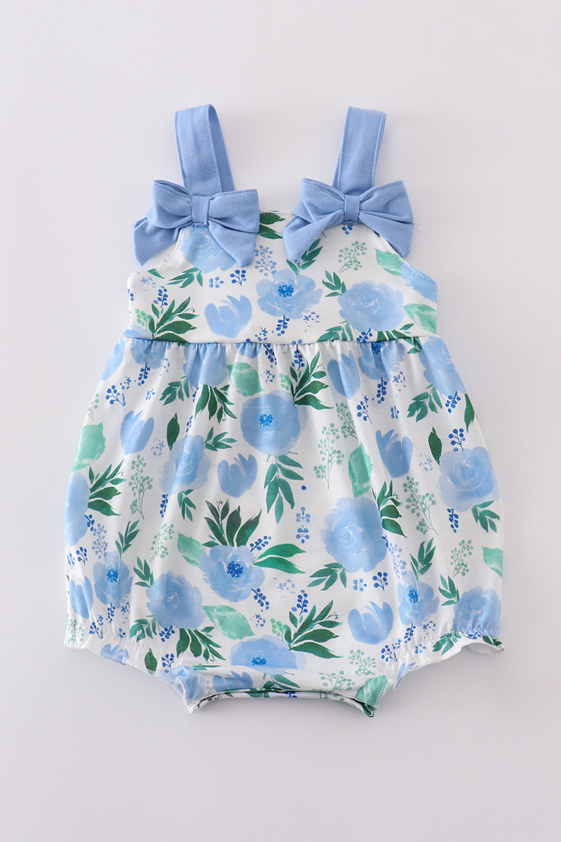 Tranquil garden print bow girl bubble - Giggles with Grace