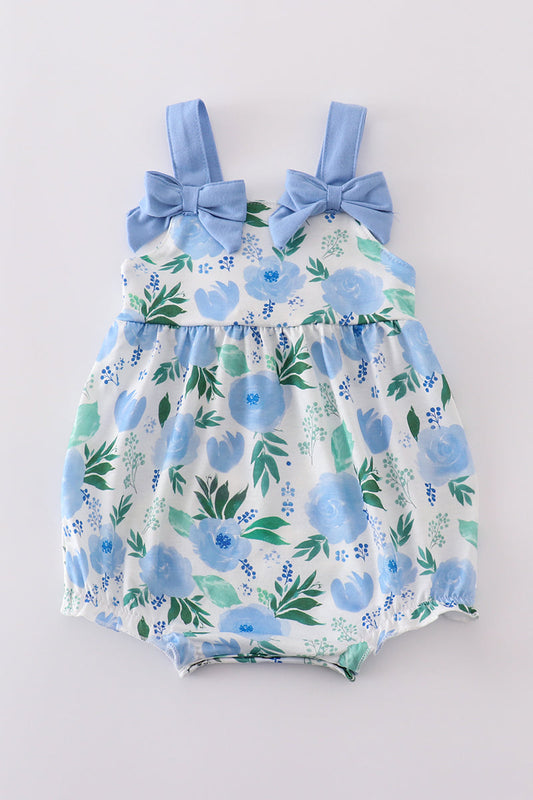Tranquil garden print bow girl bubble - Giggles with Grace
