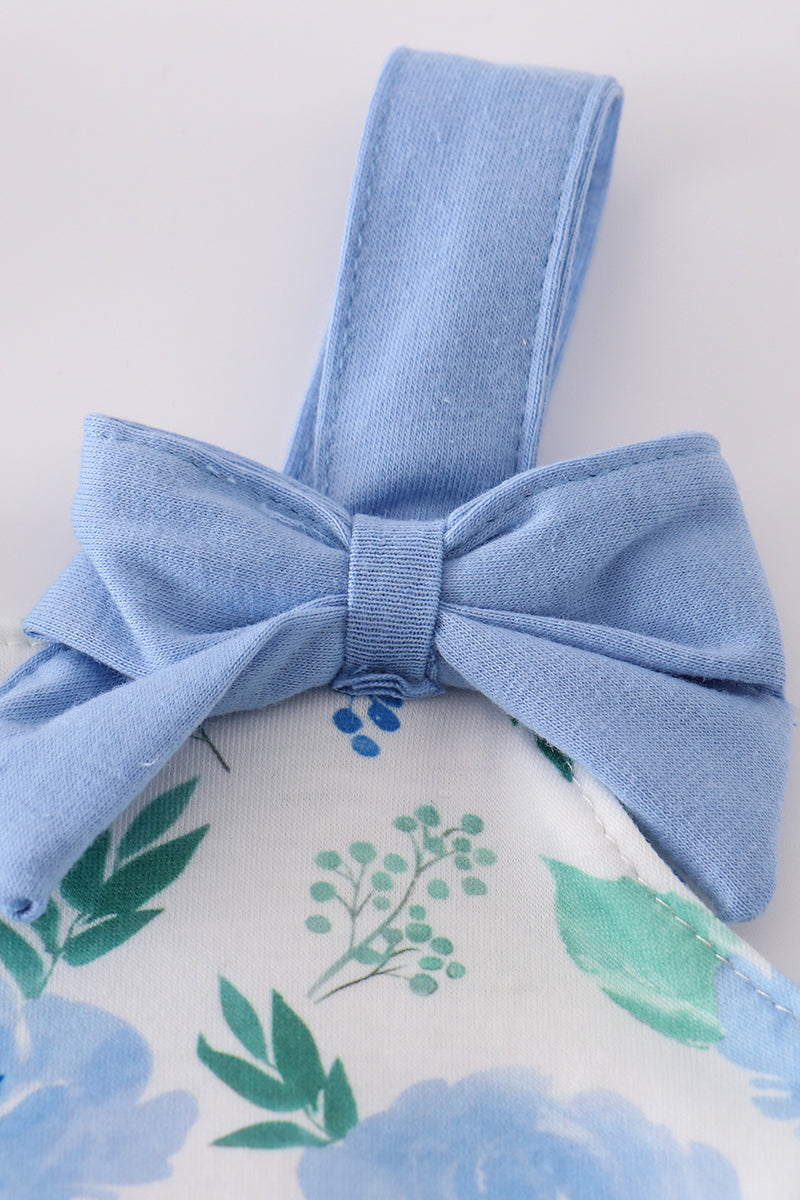 Tranquil garden print bow girl bubble - Giggles with Grace