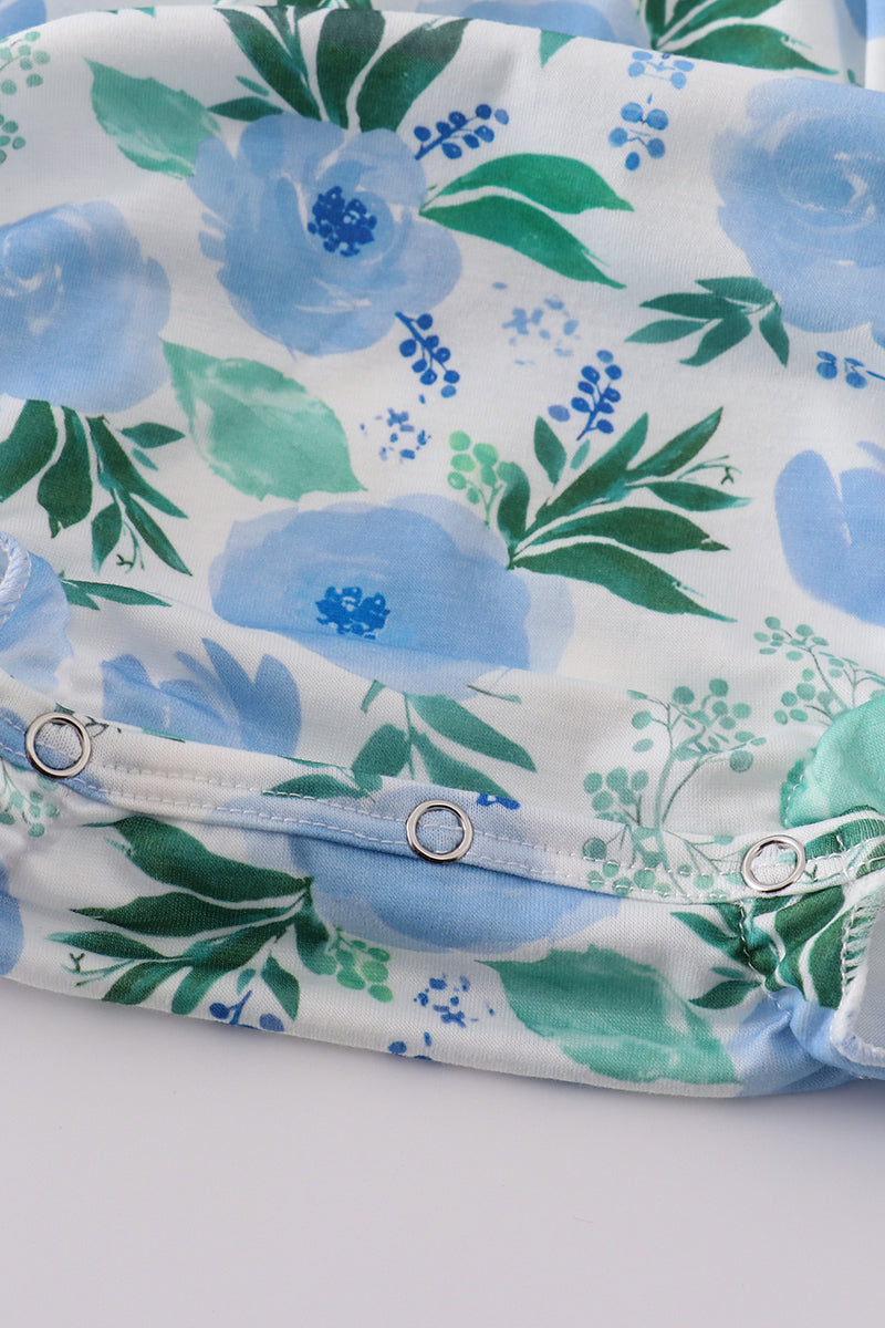 Tranquil garden print bow girl bubble - Giggles with Grace