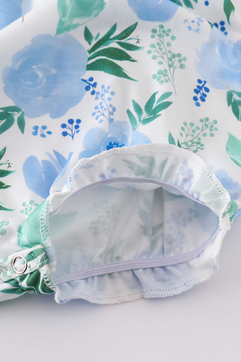 Tranquil garden print bow girl bubble - Giggles with Grace
