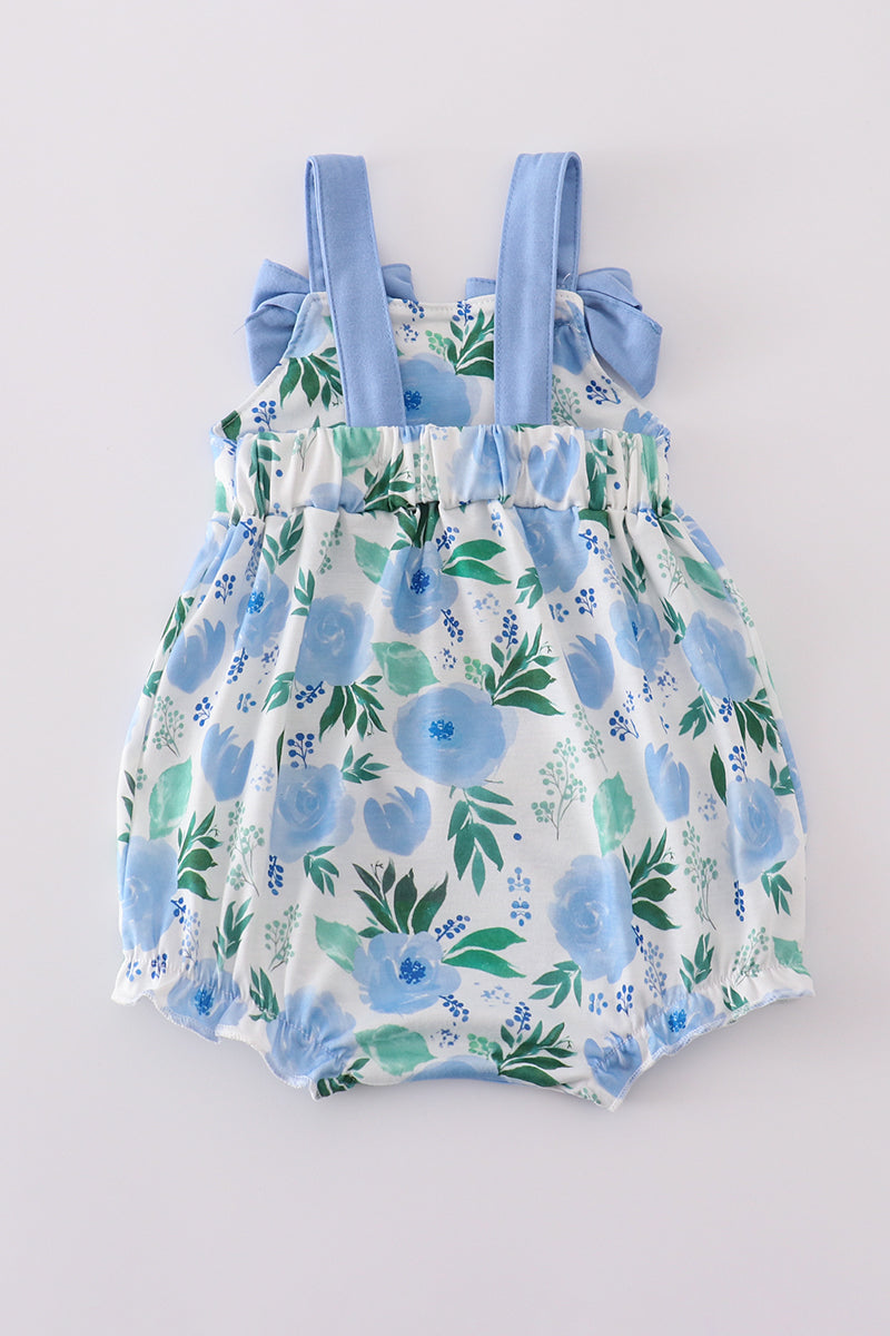 Tranquil garden print bow girl bubble - Giggles with Grace