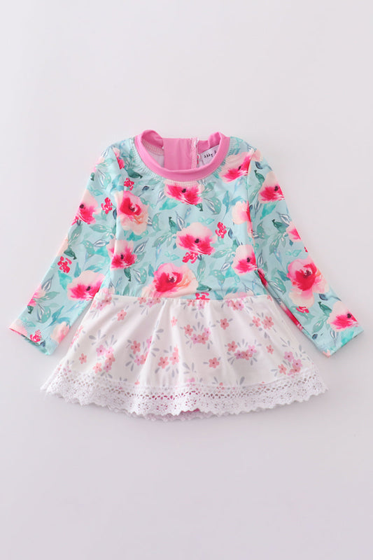 Blushing rose garden print girl one-piece leotard - Giggles with Grace