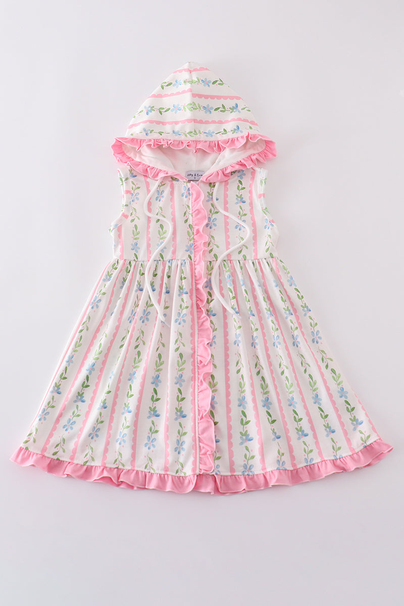 Pink floral print girl ruffle hoodie dress - Giggles with Grace