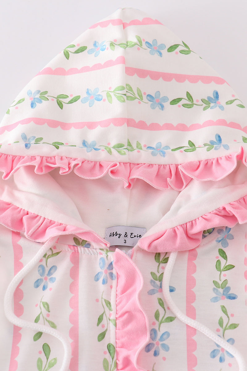 Pink floral print girl ruffle hoodie dress - Giggles with Grace