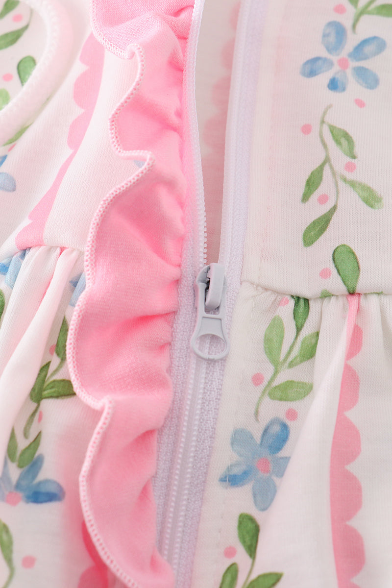 Pink floral print girl ruffle hoodie dress - Giggles with Grace