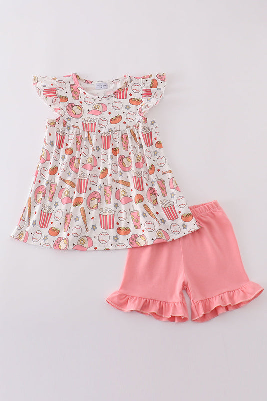 Pink baseball print girl set - Giggles with Grace
