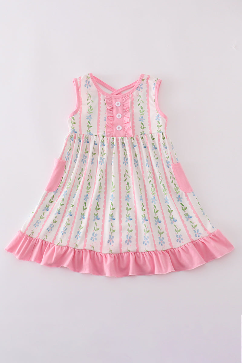 Pink floral print girl ruffle dress - Giggles with Grace