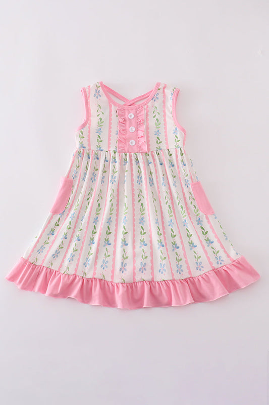 Pink floral print girl ruffle dress - Giggles with Grace