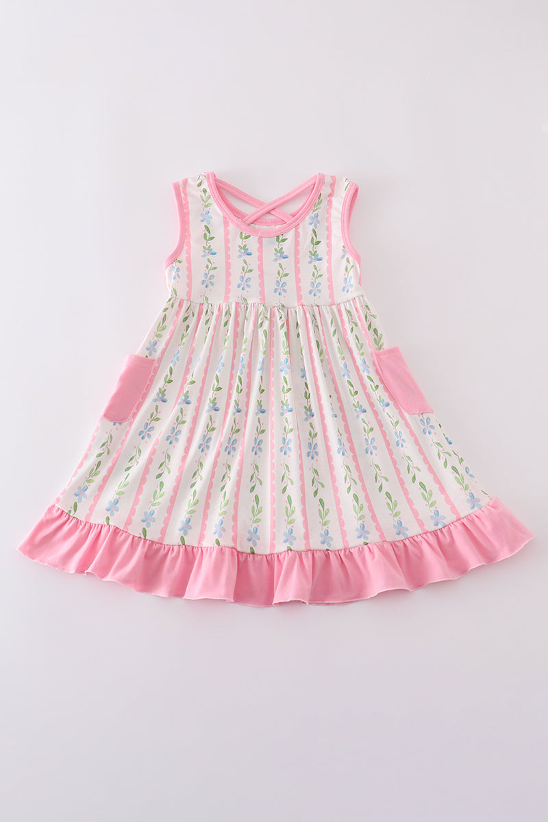 Pink floral print girl ruffle dress - Giggles with Grace