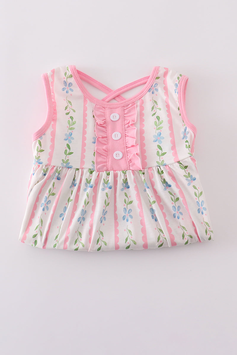 Pink floral print girl ruffle dress - Giggles with Grace