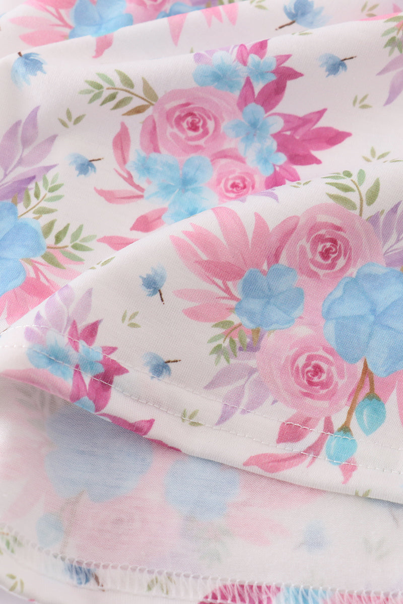 Blue petal meadow embroidery girl dress - Giggles with Grace