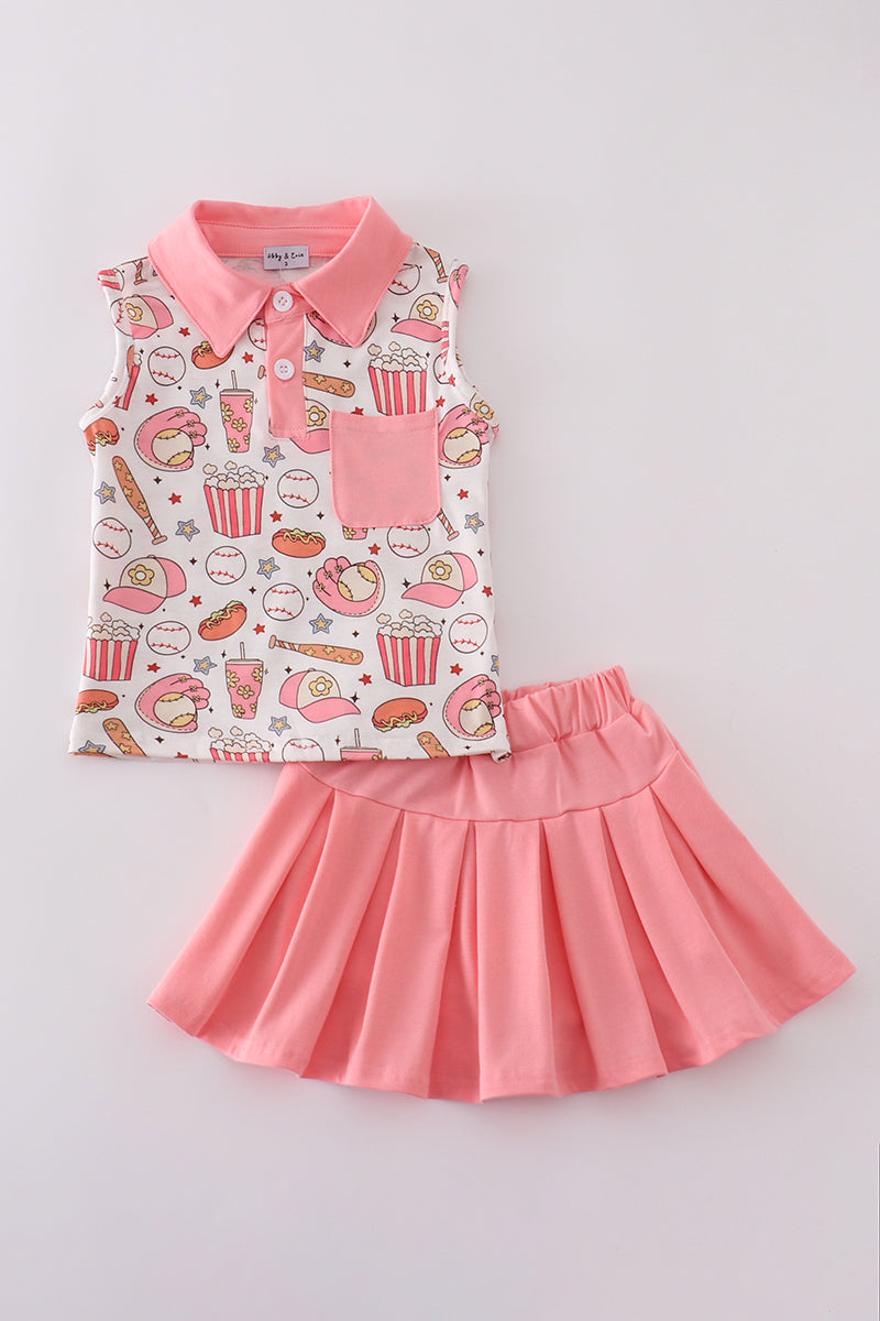 Pink baseball print girl skort set - Giggles with Grace