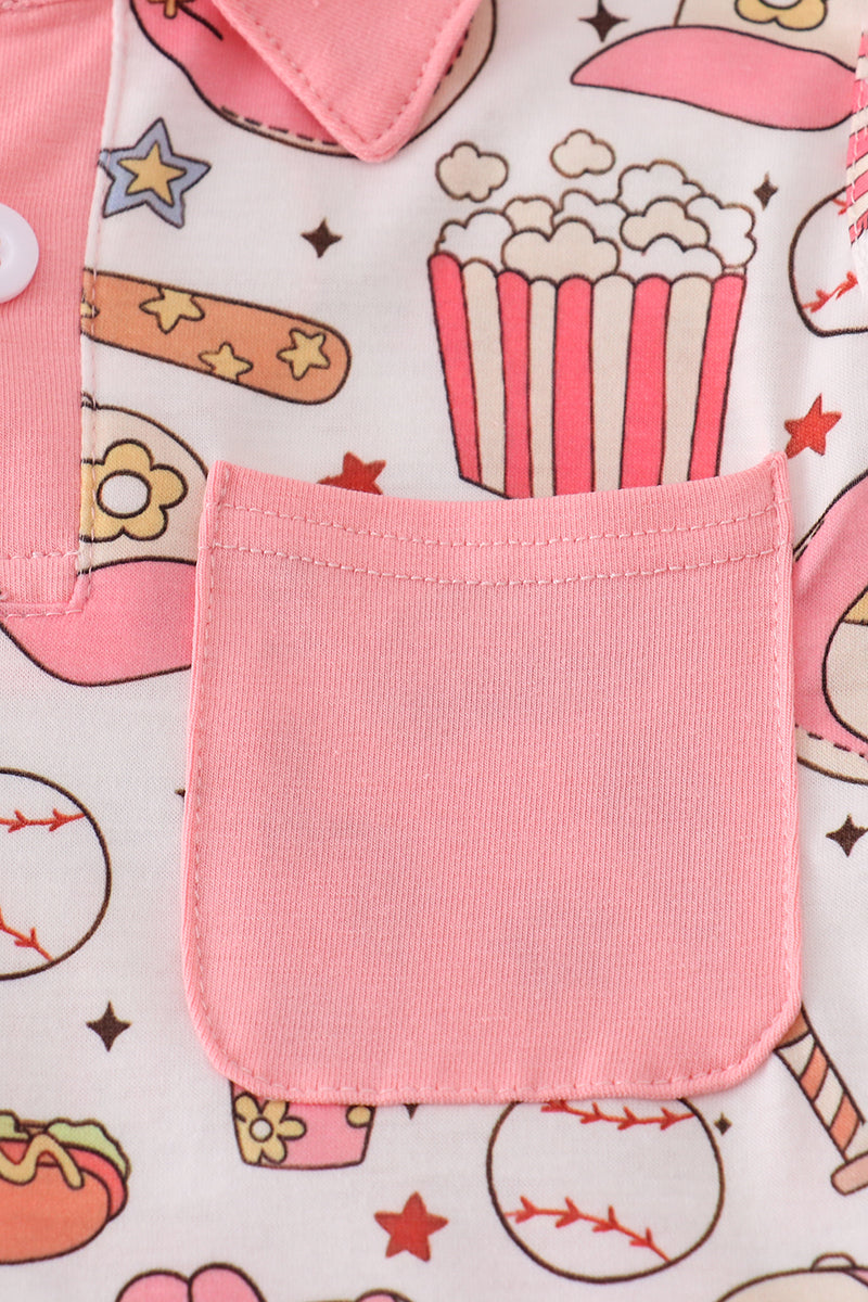 Pink baseball print girl skort set - Giggles with Grace