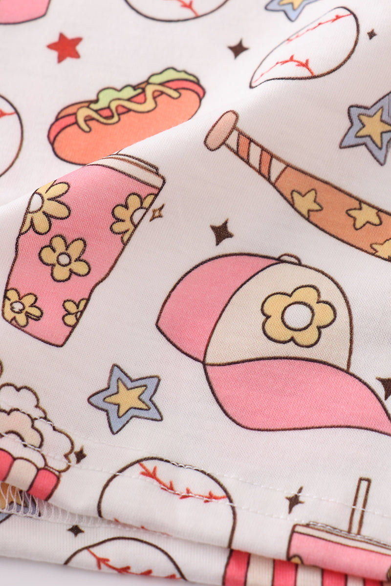 Pink baseball print girl skort set - Giggles with Grace