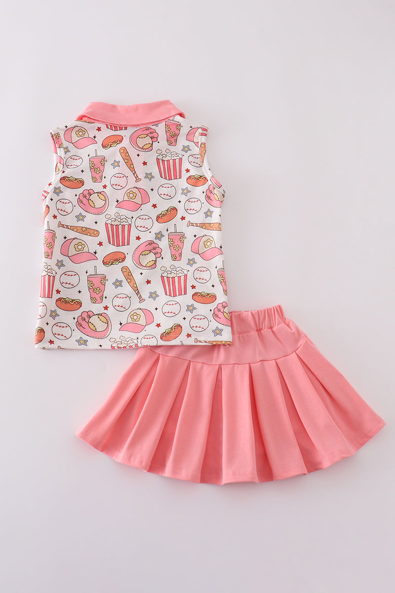 Pink baseball print girl skort set - Giggles with Grace
