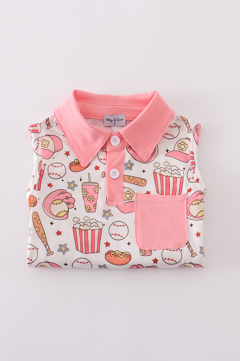 Pink baseball print girl skort set - Giggles with Grace