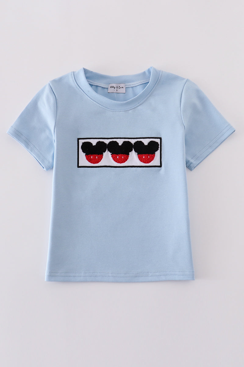 Blue character french knot top - Giggles with Grace