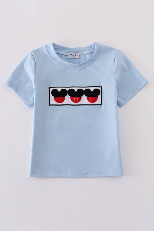 Blue character french knot top - Giggles with Grace