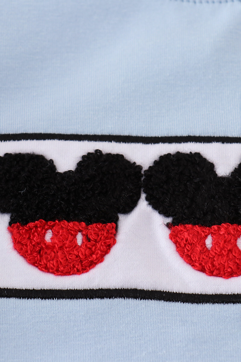 Blue character french knot top - Giggles with Grace