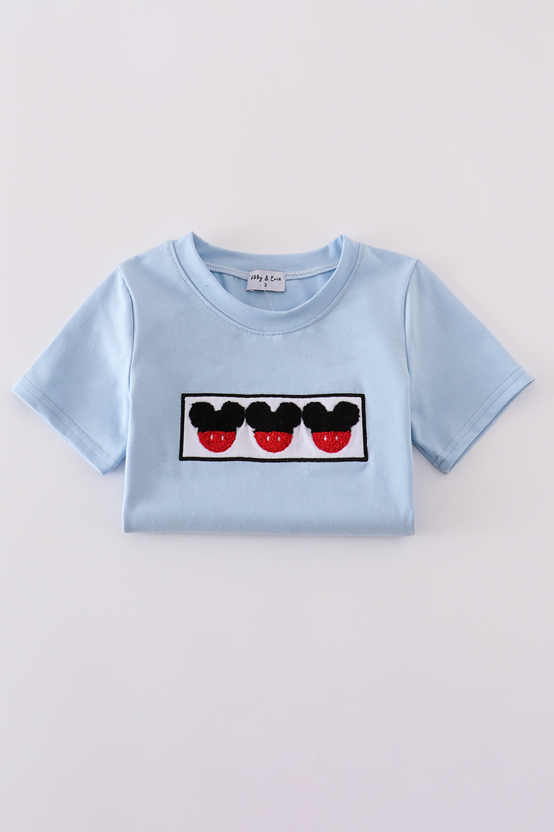 Blue character french knot top - Giggles with Grace