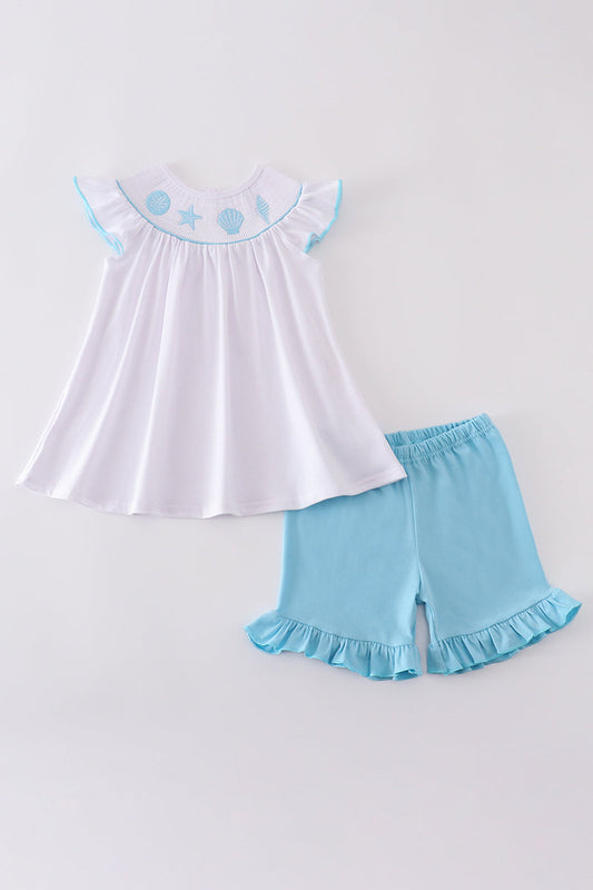 White starfish embroidery smocked set - Giggles with Grace