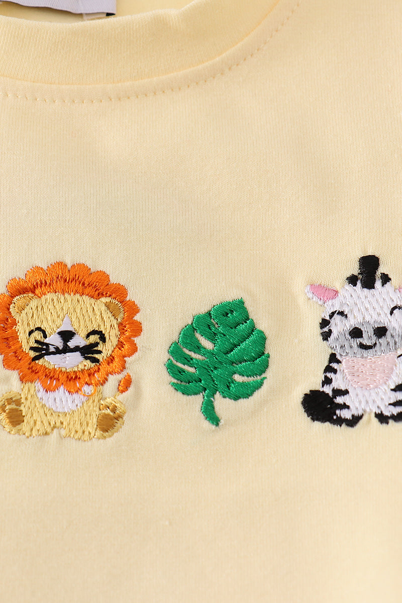 Yellow stripe animal embroidery smocked bloomer set - Giggles with Grace