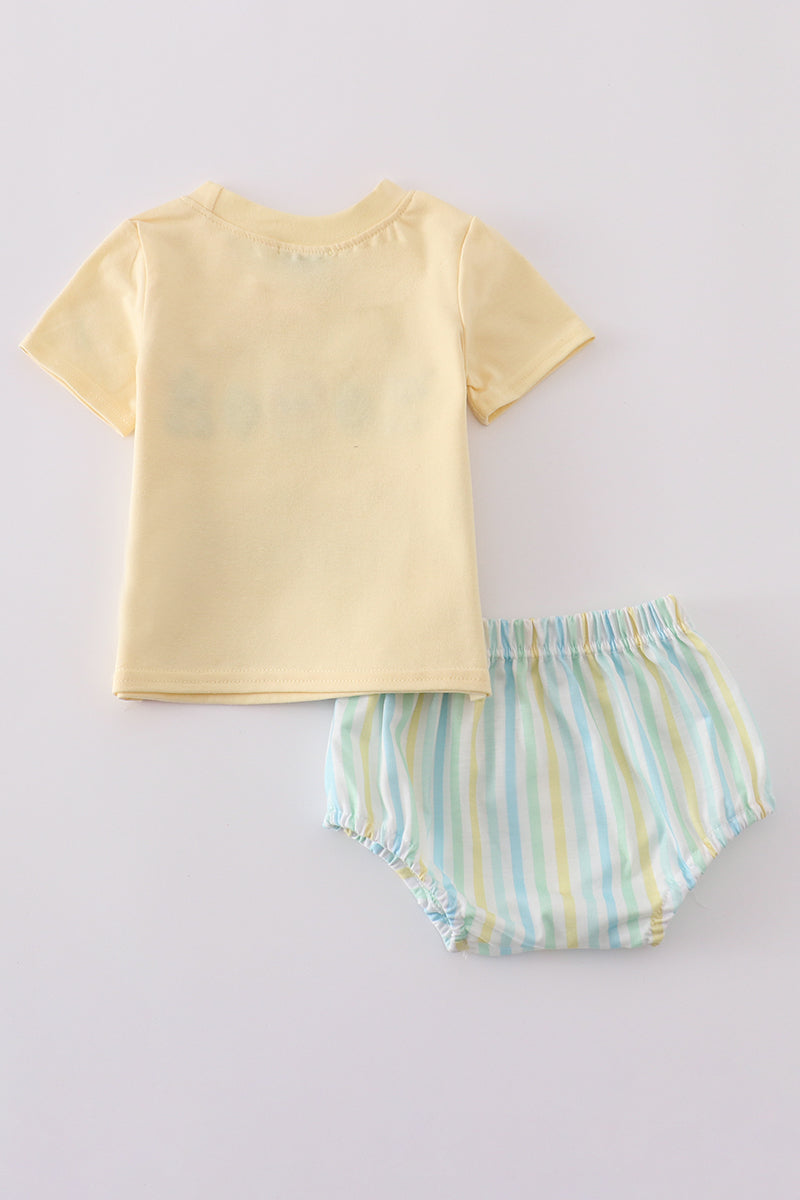 Yellow stripe animal embroidery smocked bloomer set - Giggles with Grace