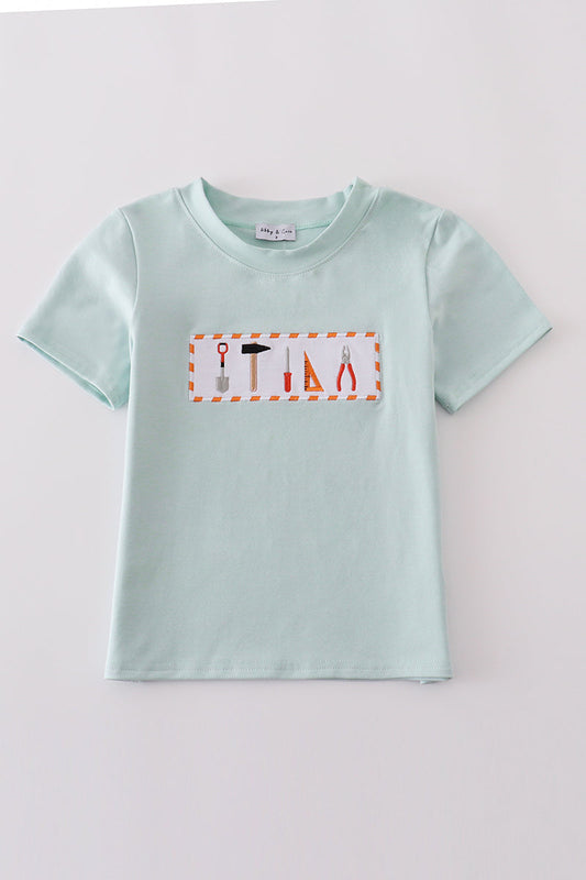 Blue tool embroidery top - Giggles with Grace