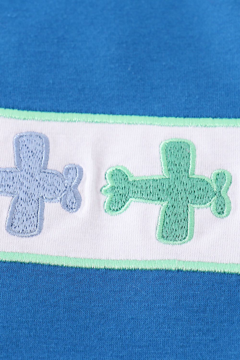 Blue airplane embroidery top - Giggles with Grace