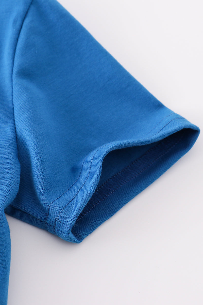 Blue airplane embroidery top - Giggles with Grace