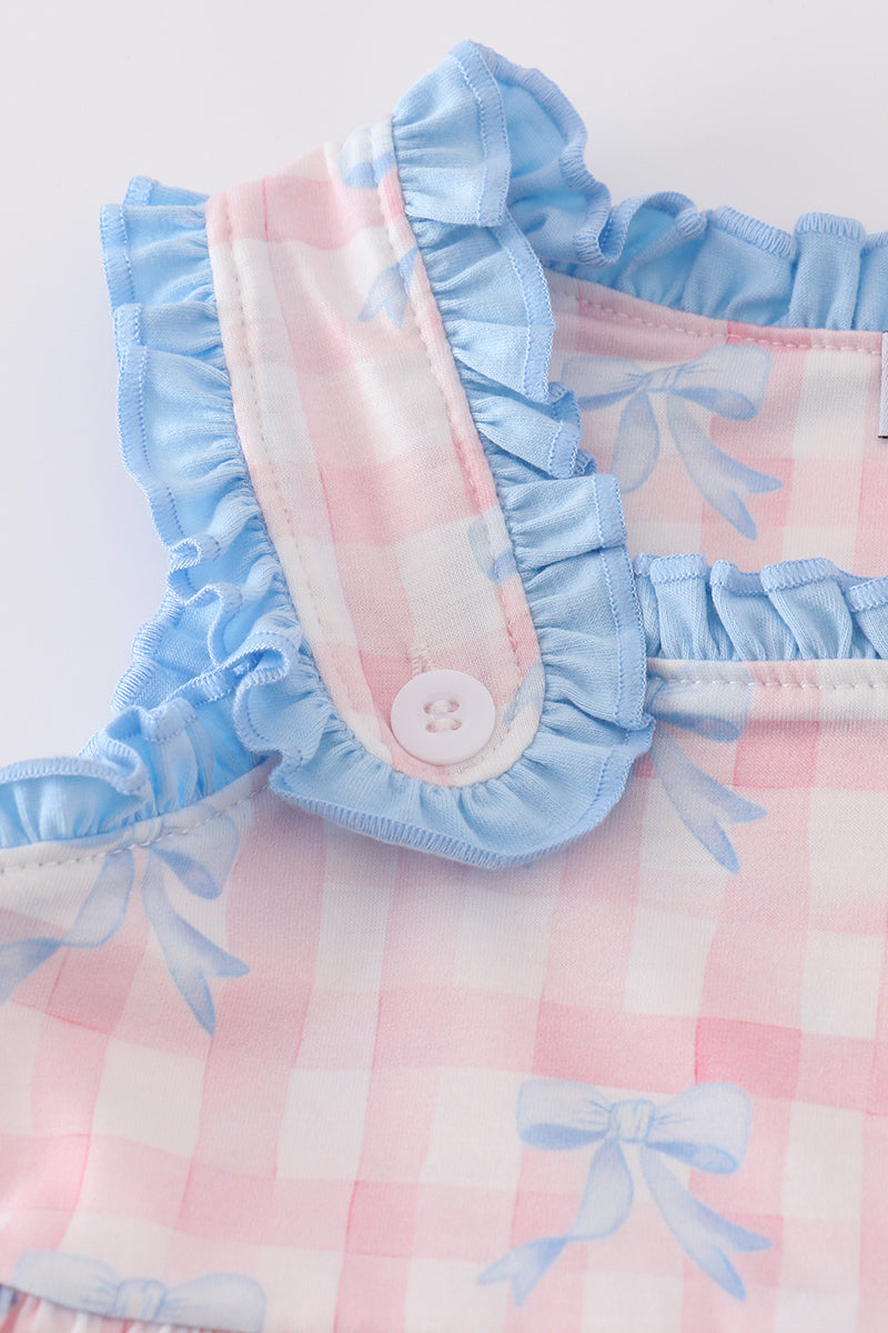 Pink plaid bow print gingham shorts set - Giggles with Grace